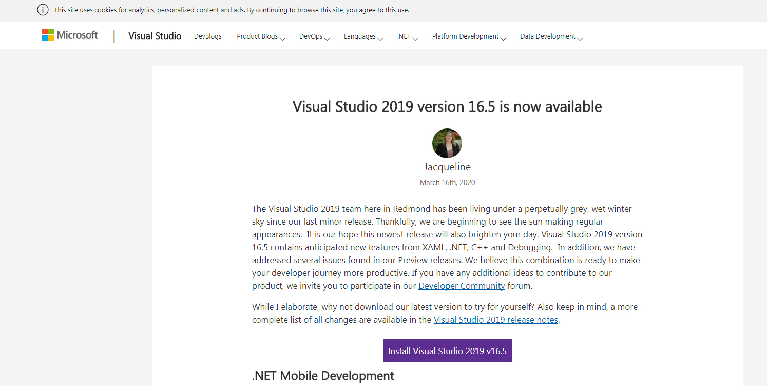 微软发布Visual Studio 2019 16.5