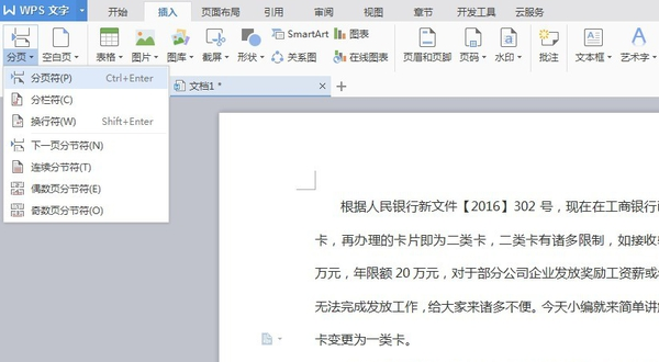Wps文档显示分页符在哪里设置?