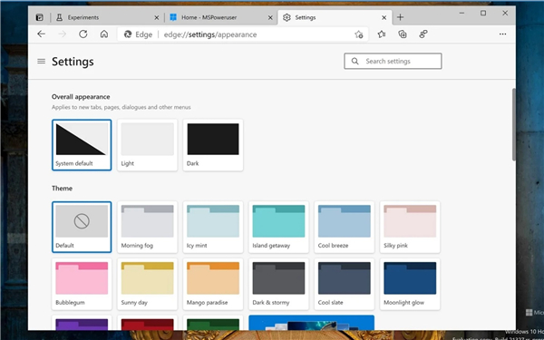 Edge浏览器全新颜色选择器和主题选项或