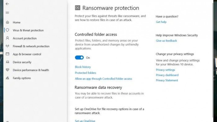 Win10开启勒索软件保护的功能