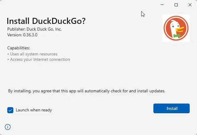 Windows 版 DuckDuckGo 浏览器进入测试