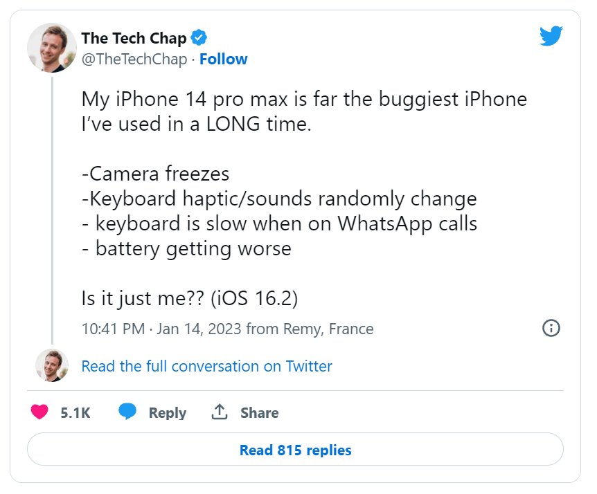 苹果 iOS 16 已推出四个月,用户反映该