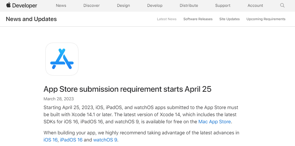 4月25日起，苹果 App Store 只接受Xcod