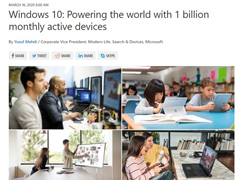 微软宣布达成让10亿台设备运行Win10的目标