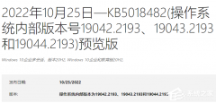 微软发布了适用于Windows 10 22H2/21H2/21H1/20H2的更新KB5018482！