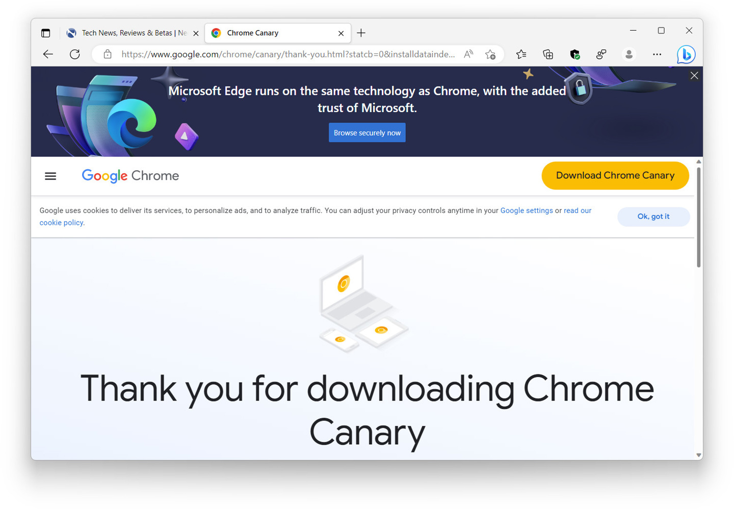 小范围测试：微软在谷歌 Chrome 浏览器官网注入全尺寸广告