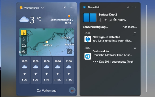 微软 Win11 新增第一方“Phone Link”小组件：显示手机通知及电池电量状态等