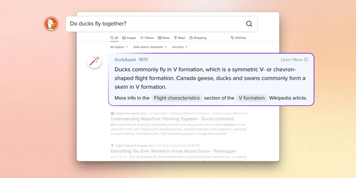 DuckDuckGo 搜索引擎推出DuckAssist：AI 工具让你快速找到答案