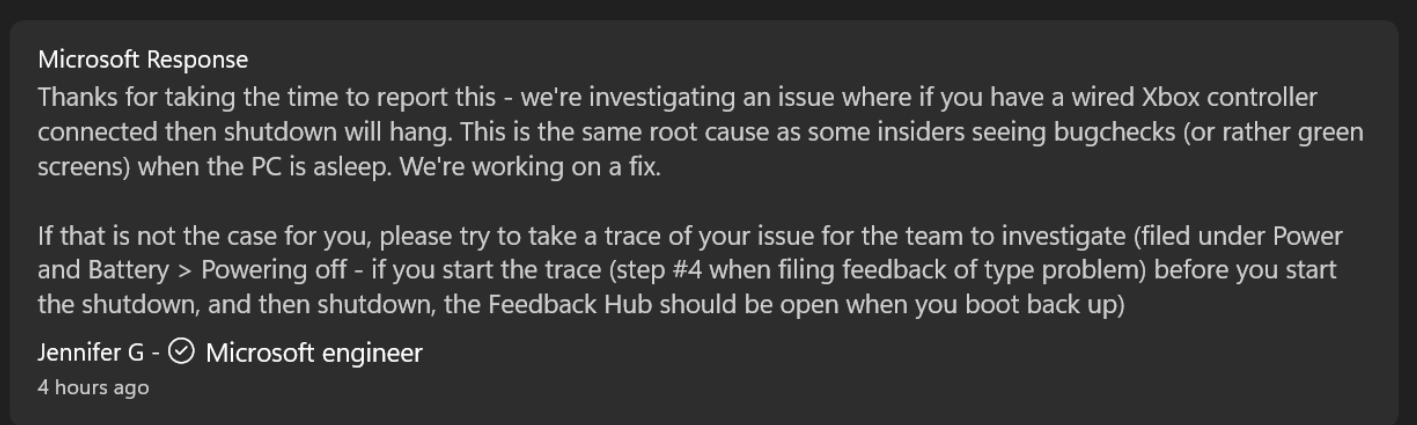 微软Win11 Canary连接到 Xbox 有线手柄将无法关机？关机前把 Xbox 手柄断开连接